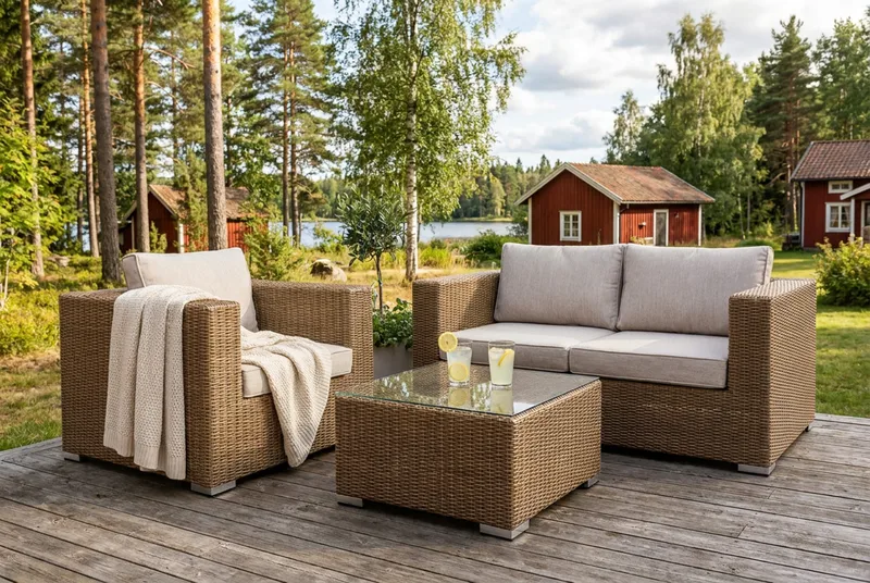 Terassinojatuoli Marcus pehmusteella - Luonnonväri - Puutarhakalusteet - Puutarhatuoli - Ulkotilan nojatuolit