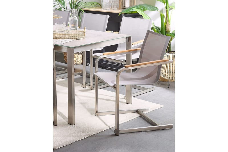 Zervo Käsinojatuoli - Beige/Hopea - Puutarhakalusteet - Puutarhatuoli - Karmituoli ulos