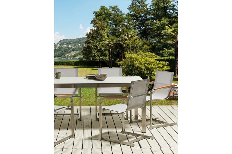 Zervo Käsinojatuoli - Beige/Hopea - Puutarhakalusteet - Puutarhatuoli - Karmituoli ulos