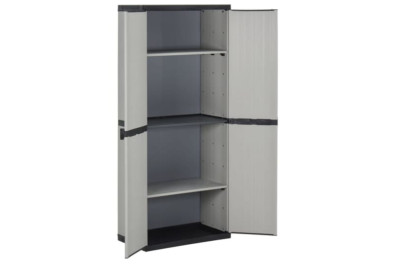 beBasic Puutarhan varastokaappi 3 hyllyä musta ja harmaa 68x40x168 cm - Harmaa - Puutarhakalusteet - Säilytyslaatikot & kalustesuojat - Säilytyslaatikot ulos