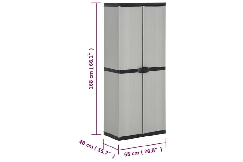 beBasic Puutarhan varastokaappi 3 hyllyä musta ja harmaa 68x40x168 cm - Harmaa - Puutarhakalusteet - Säilytyslaatikot & kalustesuojat - Säilytyslaatikot ulos