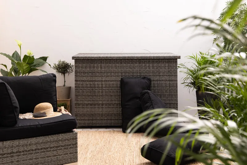 Gigant vedenpitävä XL-tyynysäilytyslaatikko ulkokäyttöön – Polyrottinkinen säilytyslaatikko (L150xS90xK101 cm) - Harmaa - Puutarhakalusteet - Säilytyslaatikot & kalustesuojat - Säilytyslaatikot ulos