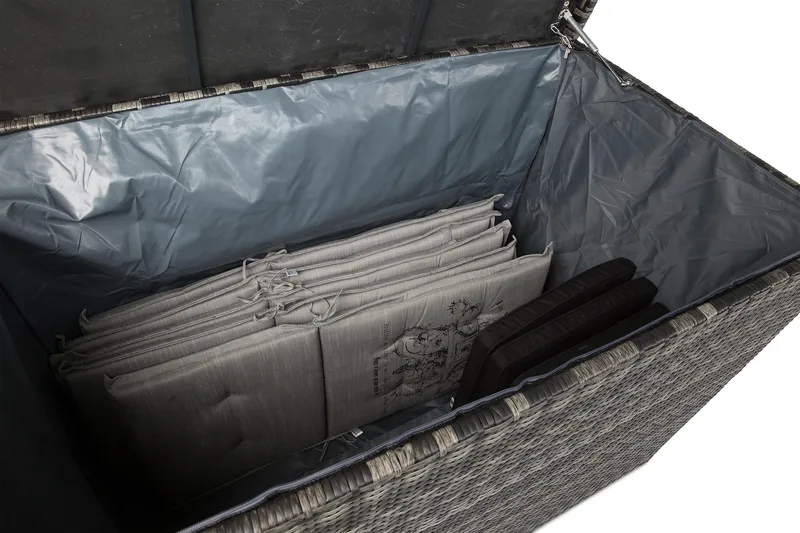 Gigant vedenpitävä XL-tyynysäilytyslaatikko ulkokäyttöön – Polyrottinkinen säilytyslaatikko (L150xS90xK101 cm) - Harmaa - Puutarhakalusteet - Säilytyslaatikot & kalustesuojat - Säilytyslaatikot ulos