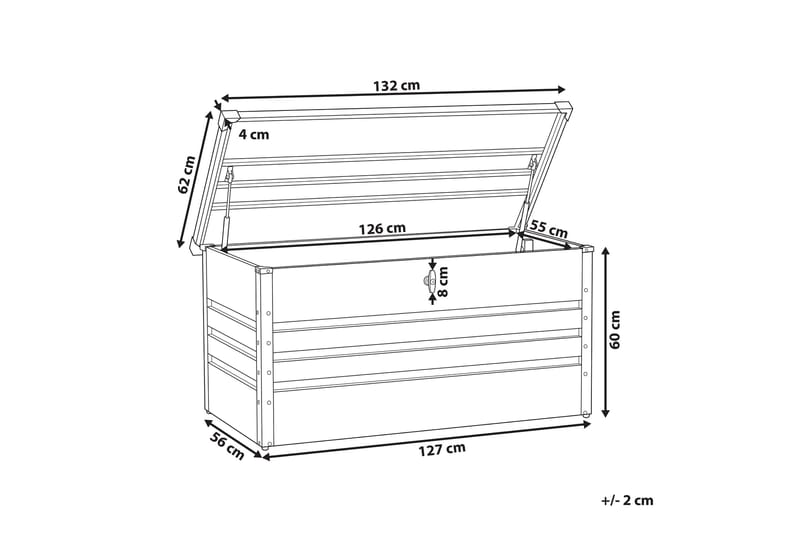 Pehmustelaatikko CebRoosa 132 x 62 cm Harmaa - Harmaa - Puutarhakalusteet - Säilytyslaatikot & kalustesuojat - Säilytyslaatikot ulos