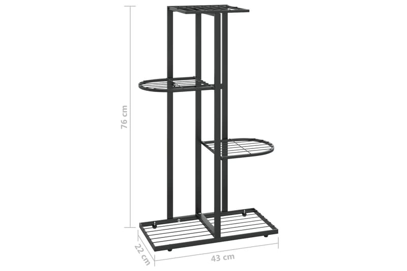 4-kerroksinen kukkateline 43x22x76 cm musta metalli - Musta - Hylly ulkokäyttöön