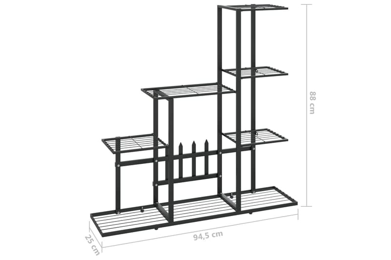 Kukkateline 94,5x25x88 cm musta metalli - Musta - Hylly ulkokäyttöön