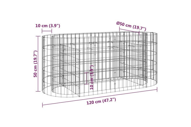 Korotettu kivikori/kukkalaatikko galvanoitu rauta 120x50x50 - Hopea - Puutarhakalusteet - Tarvikkeet ulos - Muut puutarhatarvikkeet - Ruukut ulkokäyttöön