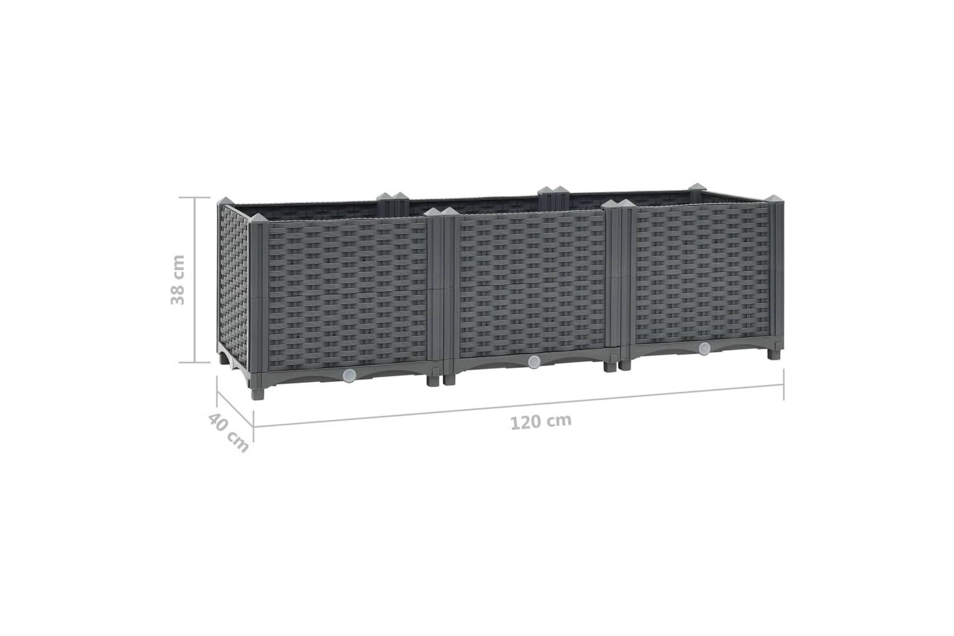 Korotettu kukkalaatikko 120x40x38 cm polypropeeni - Harmaa - Puutarhakalusteet - Tarvikkeet ulos - Muut puutarhatarvikkeet - Ruukut ulkokäyttöön
