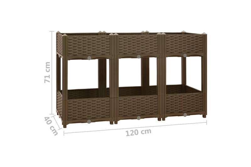 Korotettu kukkalaatikko 120x40x71 cm polypropeeni - Ruskea - Puutarhakalusteet - Tarvikkeet ulos - Muut puutarhatarvikkeet - Ruukut ulkokäyttöön