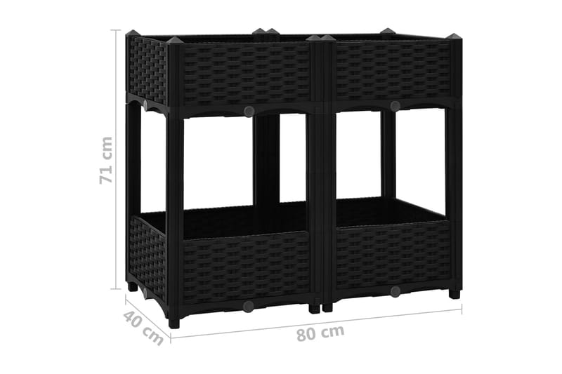 Korotettu kukkalaatikko 80x40x71 cm polypropeeni - Musta - Ruukut ulkokäyttöön - Kukkalaatikko