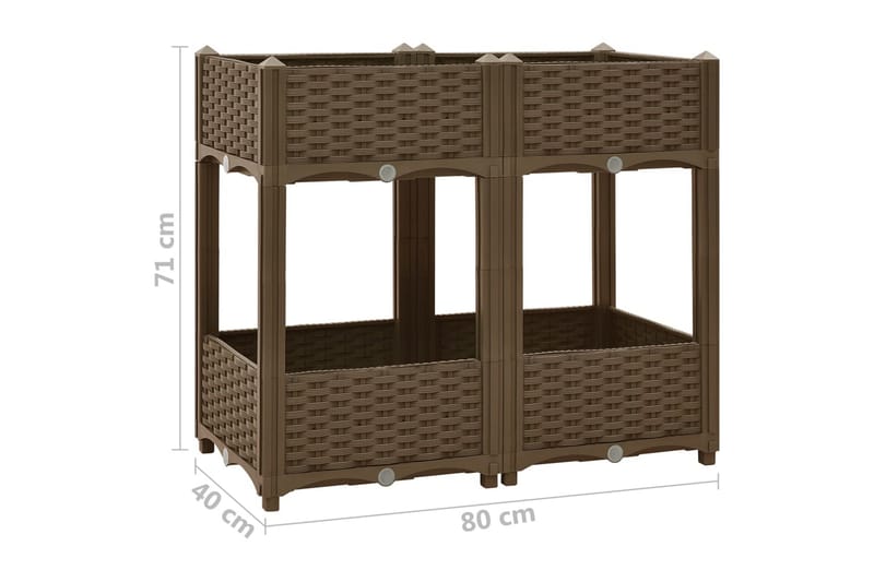 Korotettu kukkalaatikko 80x40x71 cm polypropeeni - Ruskea - Puutarhakalusteet - Tarvikkeet ulos - Muut puutarhatarvikkeet - Ruukut ulkokäyttöön