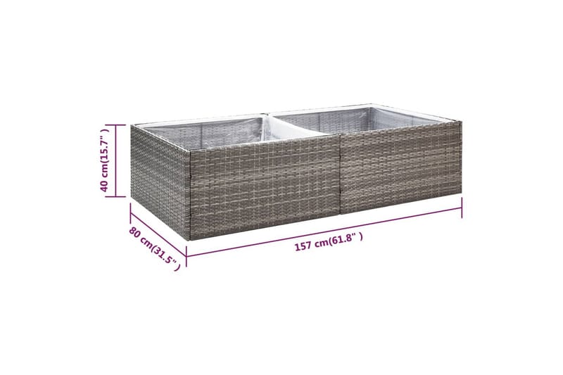 Kukkalaatikko harmaa 157x80x40 cm polyrottinki - Harmaa - Ruukut ulkokäyttöön - Kukkalaatikko