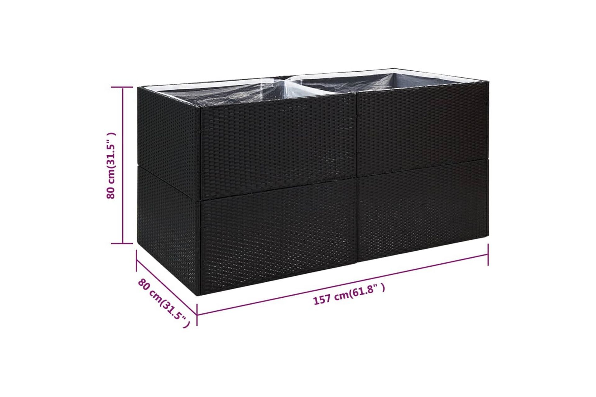 Kukkalaatikko musta 157x80x80 cm polyrottinki - Musta - Puutarhakalusteet - Tarvikkeet ulos - Muut puutarhatarvikkeet - Ruukut ulkokäyttöön