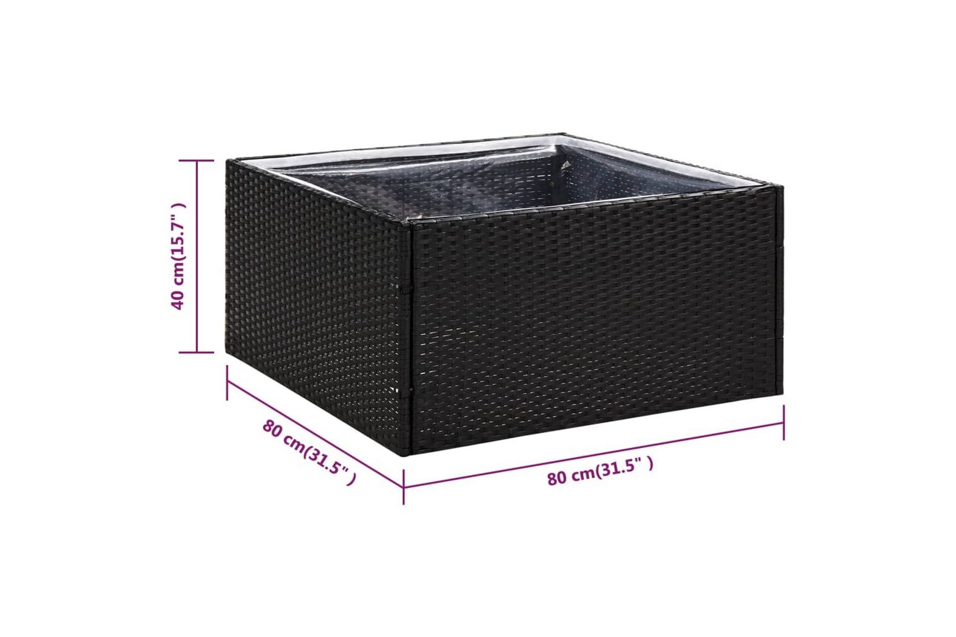 Kukkalaatikko musta 80x80x40 cm polyrottinki - Musta - Puutarhakalusteet - Tarvikkeet ulos - Muut puutarhatarvikkeet - Ruukut ulkokäyttöön