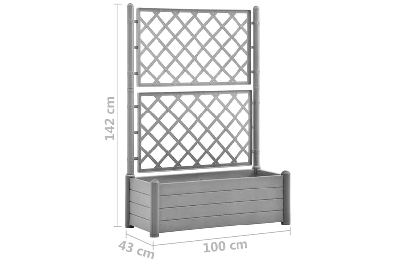 Kukkalaatikko säleiköllä 100x43x142 cm PP kivenharmaa - Harmaa - Ruukut ulkokäyttöön - Kukkalaatikko