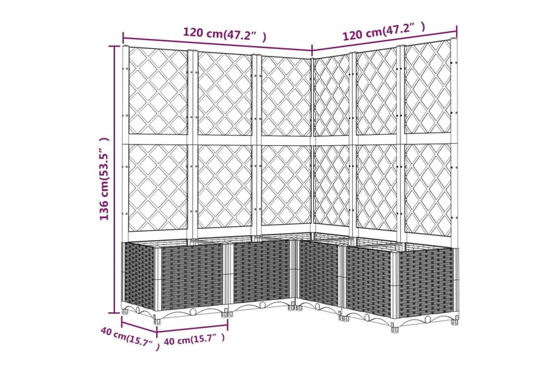 Kukkalaatikko säleiköllä musta 120x120x136 cm PP - Musta - Ruukut ulkokäyttöön - Kukkalaatikko