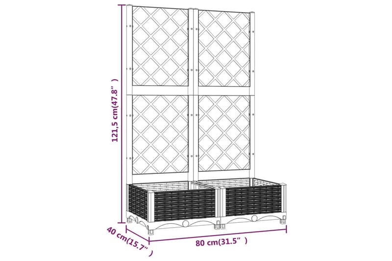 Kukkalaatikko säleiköllä musta 80x40x121,5 cm PP - Musta - Ruukut ulkokäyttöön - Kukkalaatikko