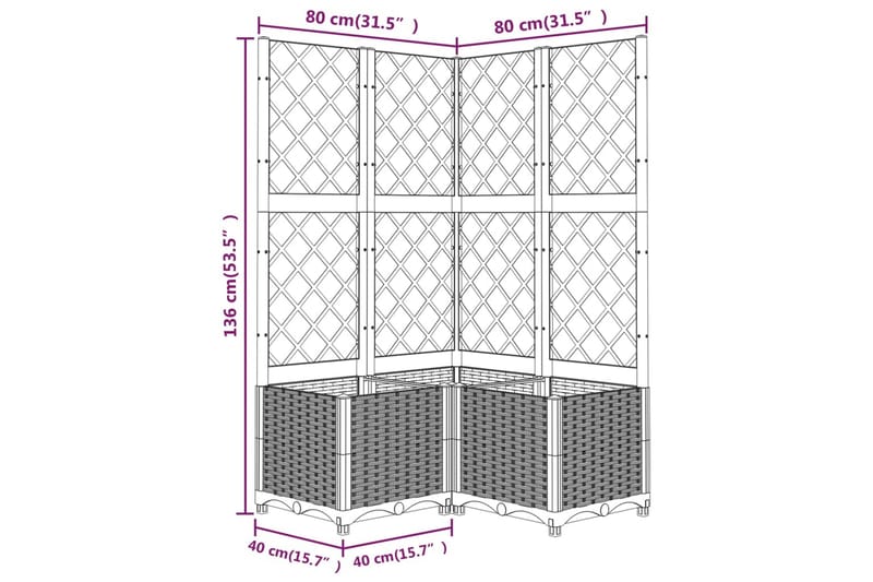 Kukkalaatikko säleiköllä musta 80x80x136 cm PP - Musta - Puutarhakalusteet - Tarvikkeet ulos - Muut puutarhatarvikkeet - Ruukut ulkokäyttöön