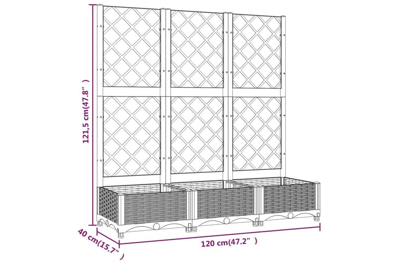 Kukkalaatikko säleiköllä tummanharmaa 120x40x121,5 cm PP - Harmaa - Ruukut ulkokäyttöön - Kukkalaatikko