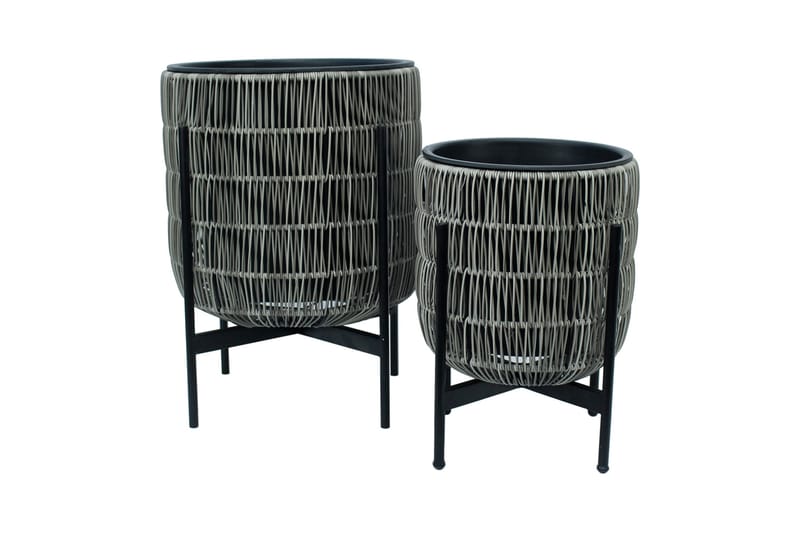 Kukkaruukku Wicker Telineellä 38x38xH49 cm Harmaa - Puutarhakalusteet - Tarvikkeet ulos - Muut puutarhatarvikkeet - Ruukut ulkokäyttöön