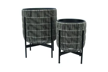 Kukkaruukku Wicker Telineellä 38x38xH49 cm Harmaa - Puutarhakalusteet - Tarvikkeet ulos - Muut puutarhatarvikkeet - Ruukut ulkokäyttöön