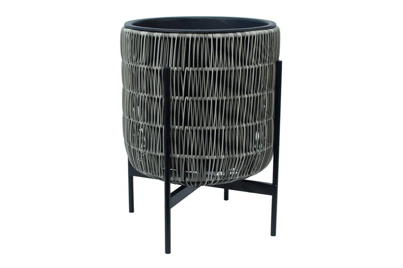 Kukkaruukku Wicker Telineellä 38x38xH49 cm Harmaa - Puutarhakalusteet - Tarvikkeet ulos - Muut puutarhatarvikkeet - Ruukut ulkokäyttöön