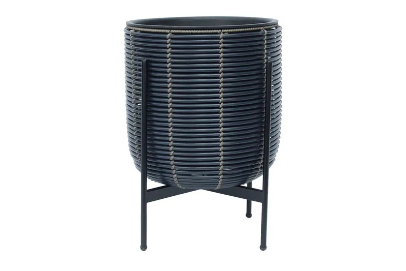 Kukkaruukku Wicker Telineellä 38x38xH49 cm Musta - Puutarhakalusteet - Tarvikkeet ulos - Muut puutarhatarvikkeet - Ruukut ulkokäyttöön