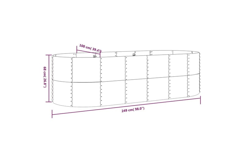 Puutarhakukkalaatikko jauhemaalattu teräs 249x100x68 cm hope - Hopea - Ruukut ulkokäyttöön - Kukkalaatikko