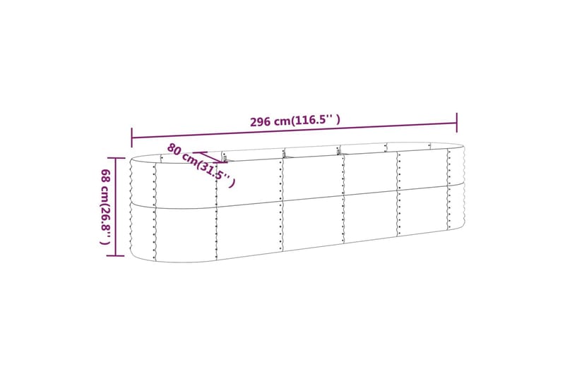 Puutarhakukkalaatikko jauhemaalattu teräs 296x80x68 cm antra - Antrasiitti - Ruukut ulkokäyttöön - Kukkalaatikko