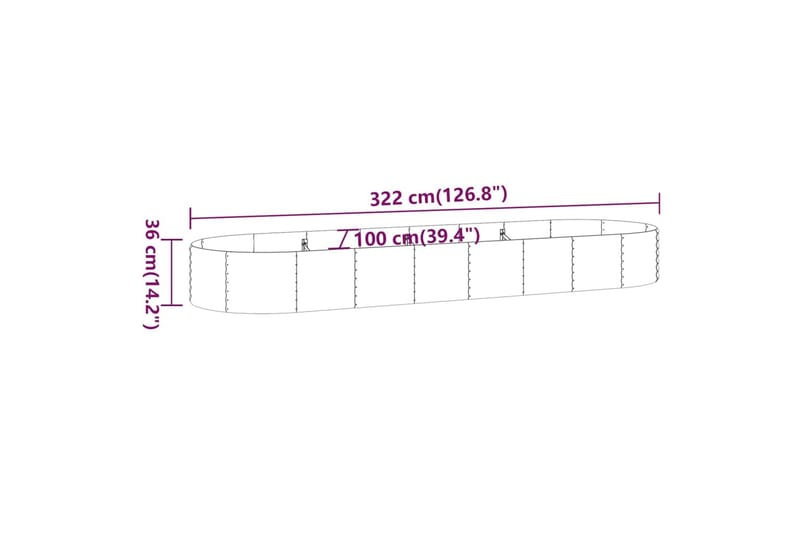 Puutarhakukkalaatikko jauhemaalattu teräs 322x100x36 cm harm - Harmaa - Ruukut ulkokäyttöön - Kukkalaatikko