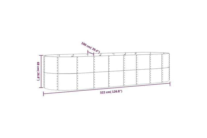 Puutarhakukkalaatikko jauhemaalattu teräs 322x100x68 cm harm - Harmaa - Puutarhakalusteet - Tarvikkeet ulos - Muut puutarhatarvikkeet - Ruukut ulkokäyttöön
