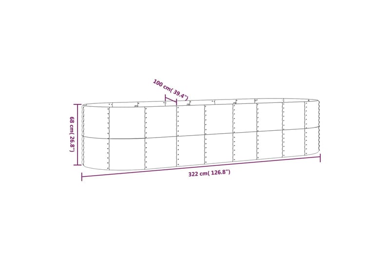 Puutarhakukkalaatikko jauhemaalattu teräs 322x100x68 cm harm - Harmaa - Ruukut ulkokäyttöön - Kukkalaatikko