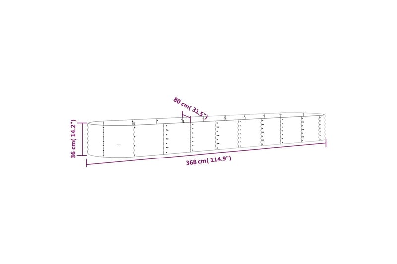 Puutarhakukkalaatikko jauhemaalattu teräs 368x80x36 cm harma - Harmaa - Ruukut ulkokäyttöön - Kukkalaatikko