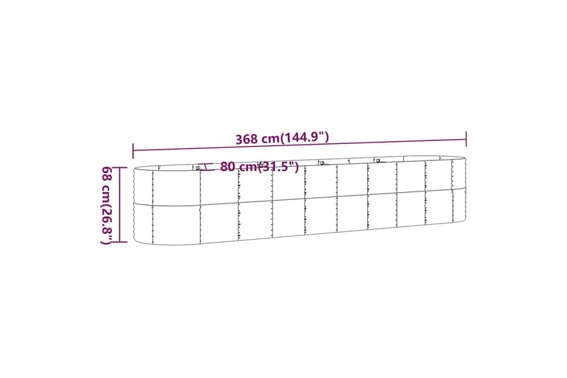 Puutarhakukkalaatikko jauhemaalattu teräs 368x80x68 cm harma - Harmaa - Ruukut ulkokäyttöön - Kukkalaatikko