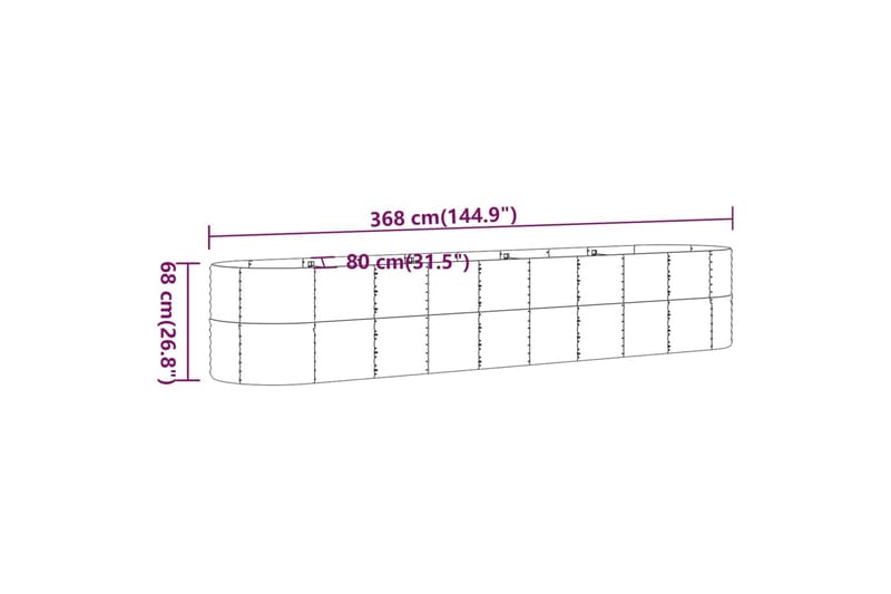 Puutarhakukkalaatikko jauhemaalattu teräs 368x80x68 cm ruske - Ruskea - Puutarhakalusteet - Tarvikkeet ulos - Muut puutarhatarvikkeet - Ruukut ulkokäyttöön