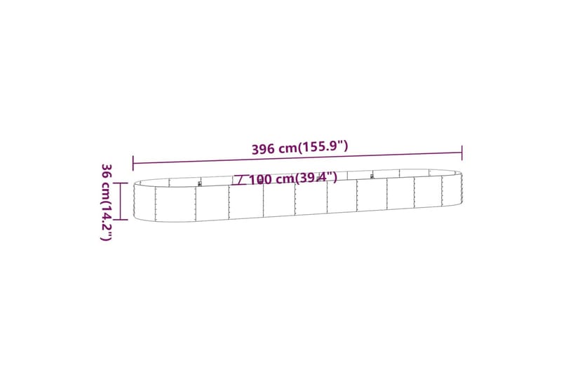 Puutarhakukkalaatikko jauhemaalattu teräs 396x100x36 cm antr - Antrasiitti - Puutarhakalusteet - Tarvikkeet ulos - Muut puutarhatarvikkeet - Ruukut ulkokäyttöön