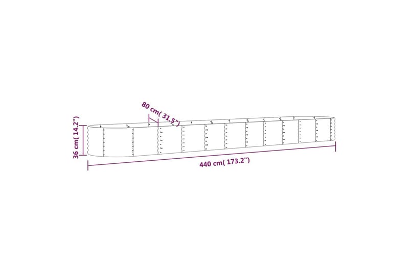 Puutarhakukkalaatikko jauhemaalattu teräs 440x80x36 cm harma - Harmaa - Puutarhakalusteet - Tarvikkeet ulos - Muut puutarhatarvikkeet - Ruukut ulkokäyttöön