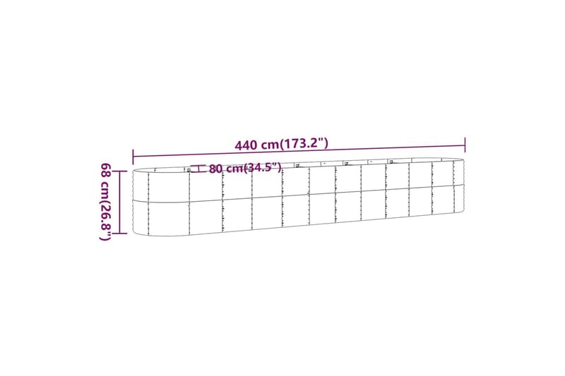 Puutarhakukkalaatikko jauhemaalattu teräs 440x80x68 cm hopea - Hopea - Ruukut ulkokäyttöön - Kukkalaatikko