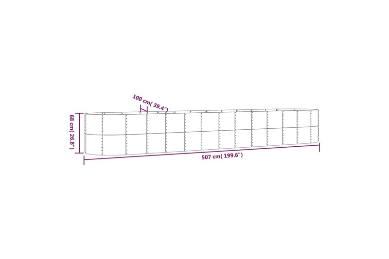 Puutarhakukkalaatikko jauhemaalattu teräs 507x100x68 cm hope - Hopea - Ruukut ulkokäyttöön - Kukkalaatikko
