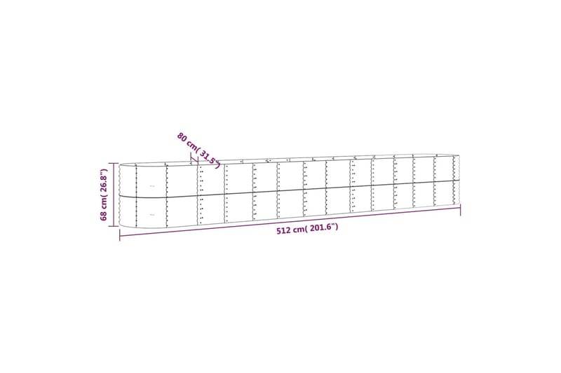 Puutarhakukkalaatikko jauhemaalattu teräs 512x80x68 cm hopea - Hopea - Puutarhakalusteet - Tarvikkeet ulos - Muut puutarhatarvikkeet - Ruukut ulkokäyttöön