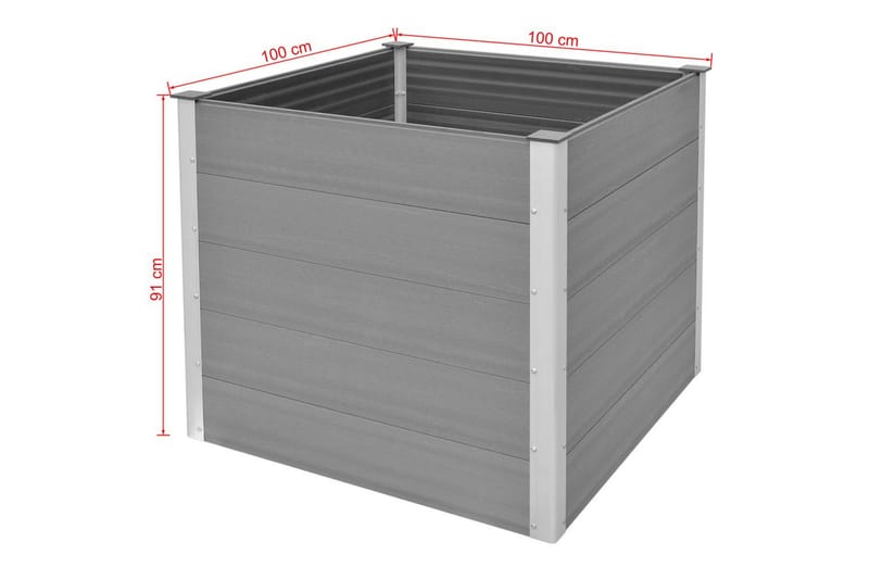 Puutarhan korotettu kukkalaatikko WPC 100x100x91 cm Harmaa - Harmaa - Puutarhakalusteet - Tarvikkeet ulos - Muut puutarhatarvikkeet - Ruukut ulkokäyttöön