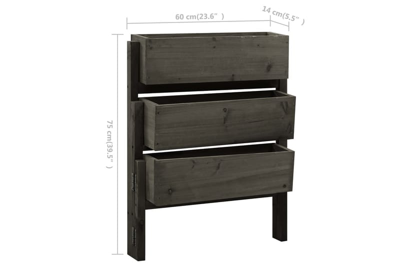 Taitettava kukkalaatikko harmaa 60x14x75 cm täysi kuusi - Harmaa - Puutarhakalusteet - Tarvikkeet ulos - Muut puutarhatarvikkeet - Ruukut ulkokäyttöön