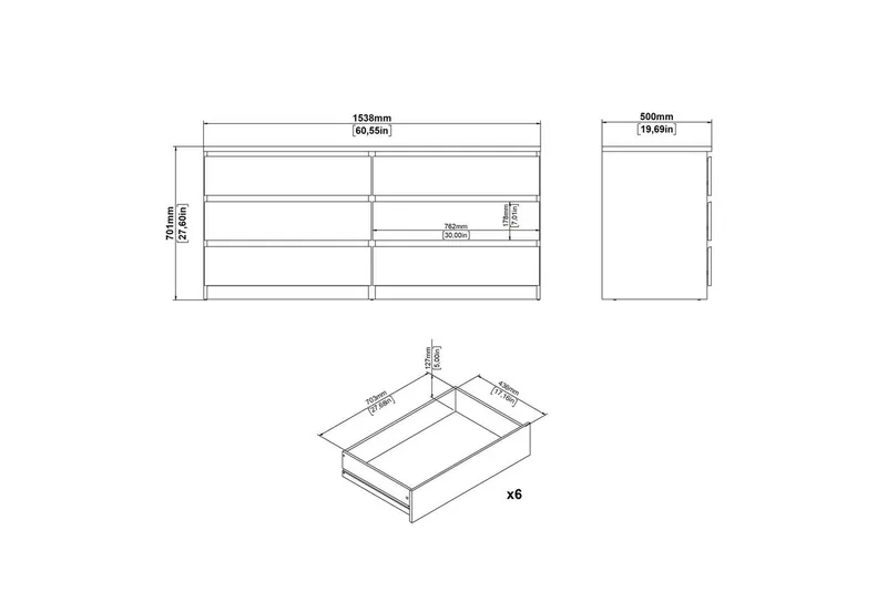 Salomns-lipasto 70,1 cm - Oksidibetoni/valkoinen korkeakiilto - Säilytys - Säilytyskalusteet - Lipasto