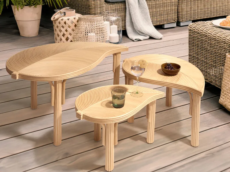 3 ulkosohvapöydän setti Paralia rottinki - Luonnonvärinen/Beige - Puutarhakalusteet - Terassipöydät - Sohvapöytä ulos & loungepöytä