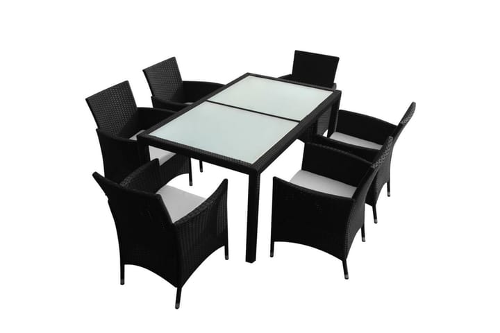 7-osainen Ulkoruokailuryhmä tyynyillä polyrottinki musta - Musta - Sohvapöytä ulos & loungepöytä