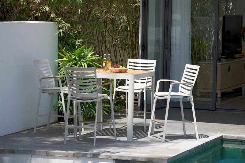 Baaripöytä Portals 95 cm - Valkoinen/Puu - Puutarhakalusteet - Terassipöydät - Baaripöytä ulos