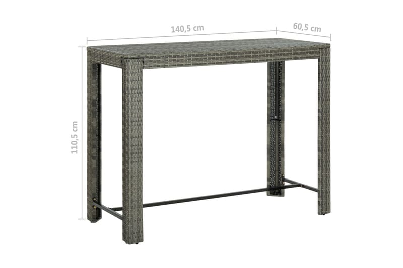 Puutarhan baaripöytä harmaa 140,5x60,5x110,5 cm polyrottinki - Harmaa - Puutarhakalusteet - Terassipöydät - Baaripöytä ulos