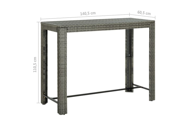 Puutarhan baaripöytä harmaa 140,5x60,5x110,5 cm polyrottinki - Harmaa - Baaripöytä ulos