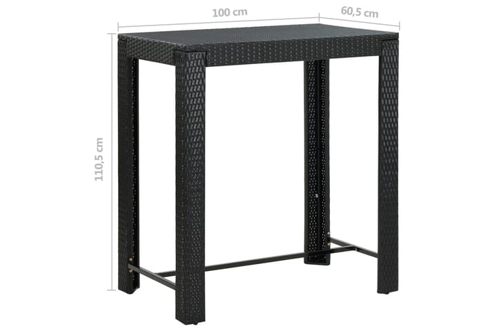 Puutarhan baaripöytä musta 100x60,5x110,5 cm polyrottinki - Musta - Baaripöytä ulos