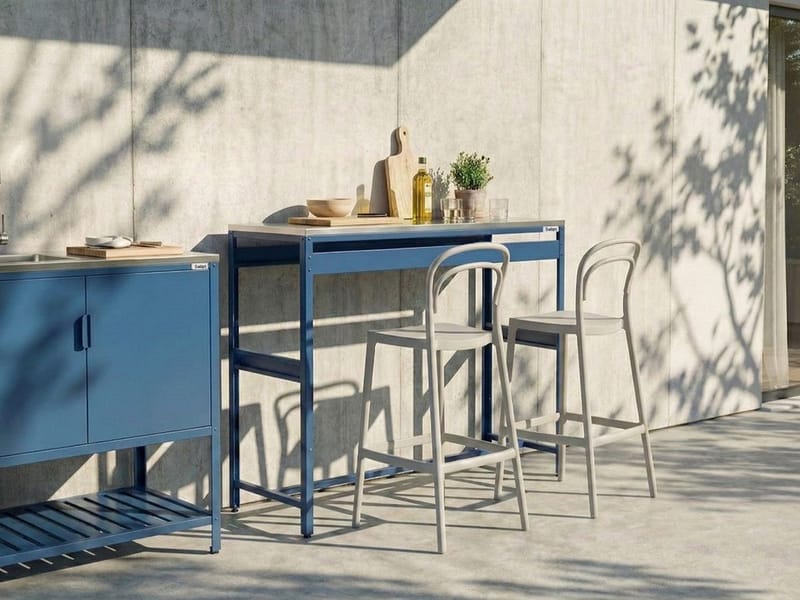 Baaripöytä ulkokäyttöön Maenza 120 cm Teräs - sininen/hopea - Puutarhakalusteet - Terassipöydät - Baaripöytä ulos